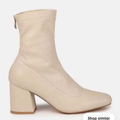 These Shoes Are Super Cute And A Comfortable Height! I Decided I Wanted Something More White. They Are Brand New! Cheaper For Me To Seek Than Return Fit True To Size, I’m Between An 8.5 And 9 And They Fit Well Casual Square Toe Synthetic Boots, Casual Beige Square Toe Boots, Beige Synthetic Ankle Boot Heels, Beige Square Toe Boots Medium Width, Cream Block Heel Synthetic Boots, Cream Block Heel Boots In Synthetic Material, Cream Square Toe Faux Leather Boots, Cream Faux Leather Boots With Square Toe, Cream Faux Leather Boots Medium Width