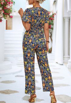 The Emes Shop jumpsuit is detailed with a fancy geometric print. Features a surplice neck line. flutter sleeves. straight leg silhouette. and regular fit. Pair it with a fedora hat and sandals for a chic look.MATERIAL:95% Polyester 5% SpandexMEASUREMENTS: Product Length 56"-57.5"in 4-6-Small | Waist: 25"-26.5"in | Chest: 33"-34.5"in | Hips: 33.5"-35"in 6-8-Medium | Waist: 26.5"-28"in | Chest: 34.5"-36"in | Hips: 35"-36.5"in 8-10-Large | Waist: 28"-29.5"in | Chest: 36"-37.5"in | Hips: 36.5"-38"in Printed Jumpsuits And Rompers For Beach, Casual Patterned Jumpsuits And Rompers For Vacation, Fitted Patterned Summer Jumpsuits And Rompers, Fitted Patterned Jumpsuits And Rompers For Summer, Eatonton Georgia, Jumpsuit With Sleeves, Printed Jumpsuit, Fedora Hat, Flutter Sleeves