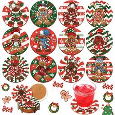 a group of christmas themed plates and coasters