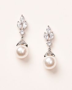 Pearl and CZ Bridal Earrings February Wedding, Pearl Earrings Wedding, Groom Dresses, Floral Studs, Luxury Earrings, Bridal Earrings Pearl, Crystal Dangle Earrings, Popular Jewelry, Sparkle Earrings