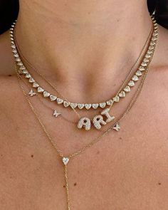 Everyday Gold Jewelry, Letter Name Necklace, Charm Necklace Diy, Bubble Letter, Chunky Chain Necklaces, Necklace For Her