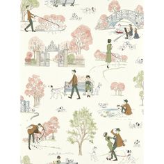 a wallpaper with people walking dogs and trees in the park, on white background