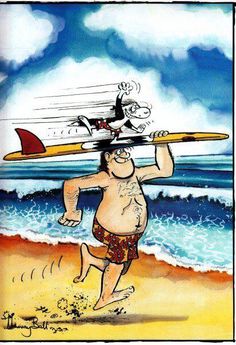 a man carrying a surfboard on his head while walking along the beach with an airplane flying over his head