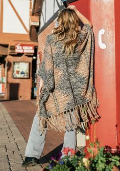 Bohemian Fringe Kimono Sweater Poncho | LOVESTITCH Knit Poncho Sweater, Sweater Poncho, Fringe Kimono, Kimono Sweater, Knit Poncho, Blanket Stitch, Poncho Sweater, Knitted Poncho, Kimono Sleeve