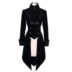 Gothic Ladies Embroidered High Collar Black Dovetail Velveteen Coat Goth Coat, Black Velvet Coat, Steampunk Coat, Gothic Coat, Steampunk Dress, Steampunk Women, Unique Jackets, Gothic Vampire, Womens Windbreaker