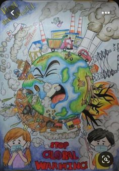 Ovaltine Drawing Idea, World Pollution Drawing, Painting On Pollution, Save World Poster, Poster On Pollution Drawing, Save World Drawing, The Earth Day Poster, Save Environment Drawing Ideas, Polluted Earth Drawing