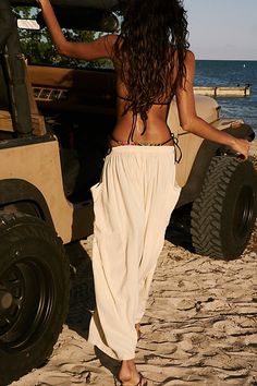 Your newest go-to summer pants from our free-est collection, featured in a billowy, harem-inspired silhouette with dropped side pockets for added dimension. * Elastic waistband * Drawstring detail * Lightweight, effortless design | Quinn Pants by free-est at Free People in Tan, Size: L Bohemian Tie-side Beach Pants, Bohemian Beach Cover-up Pants For Summer, Non-stretch Hippie Beach Pants, Bohemian Wide-leg Drawstring Pants, Beachwear Wide-leg Pants With Elastic Waistband, Smaller Hips, Summer Pants, Seed Pearl, Beauty Favorites