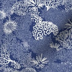 blue and white coral print fabric