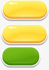 three yellow and green buttons with white edges on a white background, each button has a different color