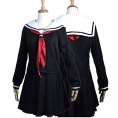 Japanese Sailor School Uniform Jk Women Girl Black Furyo Shoujo Costume Dress Includes: Shirt, Skirt, Tie Harajuku Style Red Long Sleeve Dress, Red Long Sleeve Harajuku Dress, Fitted Harajuku Style Dresses For Fall, Black Harajuku Winter Dress, Black Harajuku Style Winter Dress, Black Harajuku Dress For Winter, Black Long Sleeve Harajuku Dress, Black Fitted Dress For School, Fitted Black Dress For School