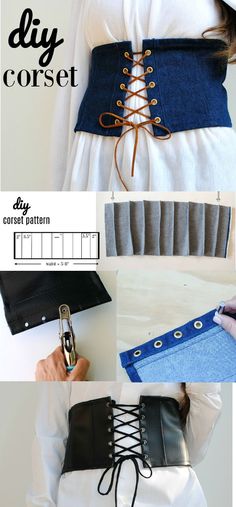 the instructions for how to make a waist corset from old jeans and fabric