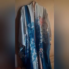 Rare And Beautiful Kimono Made In Japan Length 54" Not Holes Just Needs A Professional Cleaning .(Pics 13&14) No Size Reversible Colors: Blue/Orange/Pink/Green Cleaning Pics, Beautiful Kimono, Beautiful Kimonos, Long Kimono, Professional Cleaning, Kimonos, No Brand, Orange Pink, Blue Orange