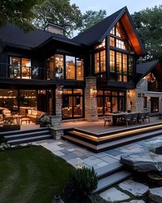 Dream Home Architecture, Guest House Luxury, House Exterior Mountain, Modern Rustic Mansion, Moody Farmhouse Exterior, Dream House Dark, House With Big Windows Exterior, Black House With Stone, Dream House Exterior Modern Beautiful