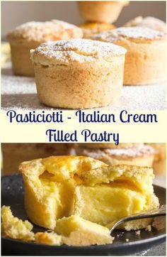 several different types of desserts with the words pastatti - italian cream filled pastry