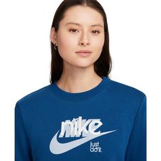 Nike Women's Sportswear Club French Terry Graphic Crewneck Fleece Sweatshirt Women's Tops | BeyondStyle Women's Sportswear, Fleece Sweatshirt, Sportswear Women, Top Collection, Graphic Crewneck, Nike Tops, Women's Tops, Wardrobe Staples, French Terry