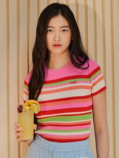 Composition : Rayon 70%, nylon 30%Color : PINKCountry of Origin : Republic of Korea Pink Ribbed Top For Summer, Striped Knit, Knitwear, Composition, Knitting, Clothes For Women, The Originals, Pink, Clothes