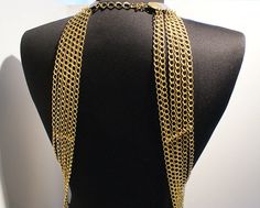 body chain necklace gold harness shoulder necklace by BeyhanAkman, $80.00 Gold Body Chain Jewelry, Simple Party Dress, Body Jewerly, Body Chain Harness, Body Necklace Chain, Gold Body Chain, Body Necklace, Shoulder Necklace, Gold Bodies