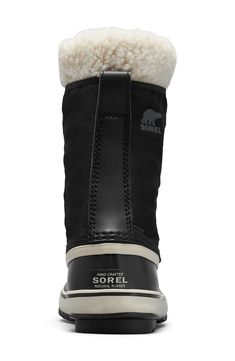 Stay warm and dry even on icy days with the faux-shearling trim, waterproof protection and seam-sealed construction of this stylish boot. An extreme-traction sole helps keep you steady while taking both long and short excursions. Waterproof: protects against rain, puddles and slush to keep feet dry in wet conditions 6" shaft Lace-up style Removable 6mm washable, recycled felt inner boot 2.5 mm bonded felt frost plug Synthetic upper and lining/rubber sole Imported Weatherproof Nylon Boots For Cold Weather, Waterproof Nylon Boots For Cold Weather, Black Nylon Waterproof Boots For Winter, Waterproof Functional Boots For Cold Weather, Black Outdoor Boots With Faux Fur Lining, Functional Waterproof Boots For Cold Weather, Black Boots With Faux Fur Lining For Outdoor, Waterproof Shearling Boots With Round Toe, Insulated Nylon Boots For Cold Weather