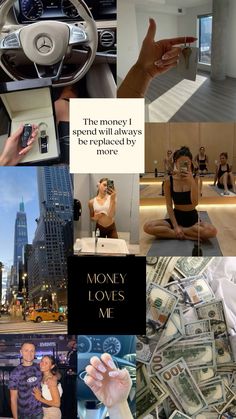 a collage of photos with money in the foreground and words that read, i spend will always be loved by those