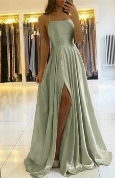 Spaghetti-Straps Prom Dress With Slit PD0178 Cute Prom Dresses, Pretty Prom Dresses, Grad Dresses, Evening Party Dress, Long Prom Dress