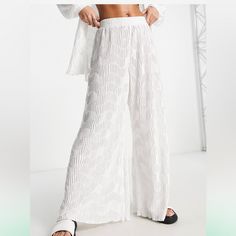 Pleated Wide Leg Pants From Asos Trendy Wide Leg Bottoms For Beach Season, Trendy Wide-leg Pants For Beach Season, Trendy Wide Leg Beach Pants, Trendy Pants For Beach Season Day Out, Trendy Pants For Beach Day Out, Trendy Pants For Day Out At Beach Season, Trendy White Wide Leg Pants For Vacation, Chic Bottoms For Beach Season Day Out, Trendy Ankle-length Beach Pants