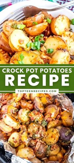 the crock pot potatoes recipe is ready to be eaten and served in tin foil