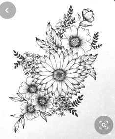 a black and white drawing of flowers