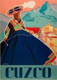 a woman in a blue dress and sombrero sitting on top of a hill