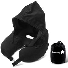 the sunnu mask is black and has a drawstring bag next to it