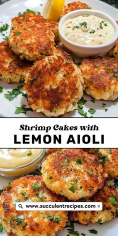 Golden and crispy on the outside, tender on the inside, these Shrimp Cakes with Lemon Aioli are an irresistible combination. Serve as an appetizer or a main course for a delightful meal that everyone will love! Shrimp Cakes With Lemon Aioli, Spicy Shrimp Tacos, Creamy Shrimp Pasta, Shrimp Cakes, Lemon Aioli, Crispy Shrimp, Garlic Butter Shrimp, Spicy Shrimp, Stir Fries