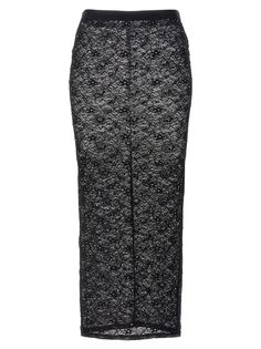 Lace midi skirt with rhinestone appliqué and elastic waistband. Composition: 95% polyamide, 5% elastane Embellished Evening Pencil Skirt, Elegant Embellished Pencil Skirt, Embellished Long Evening Skirt, Elegant Embellished Mini Skirt, Elegant Embellished Long Skirt, Glamorous Midi Skirt For Evening, Glamorous Midi-length Evening Skirt, Long Embellished Skirt For Formal Occasions, Formal Long Embellished Skirt