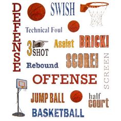 an image of different sports related items on a white background, including basketballs and hoop