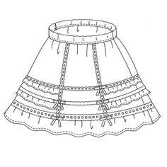 a drawing of a skirt with laces and bows on the bottom, in black and white