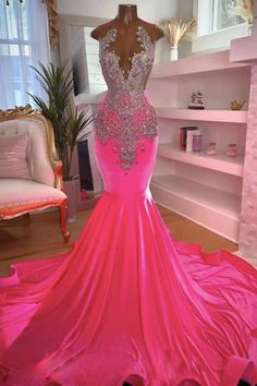 Crystal Birthday Party, Diamond Prom Dresses, Hot Pink Prom Dress, Crystal Birthday, Pink Evening Gowns, Birthday Party Dresses, Chic Garden, Prom Inspiration, Bohemian Rustic