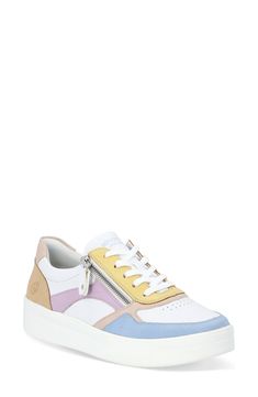 A palette of pastel-hued overlays makes a distinctive statement on a lace-up sneaker that's equal parts sporty and chic. Lace-up style; side zip closure Flexible, shock-absorbing outsole Synthetic upper/textile lining/synthetic sole Imported Casual Pastel Sneakers With Round Toe, Multicolor Sneakers With Elastic Laces For Spring, Spring Multicolor Sneakers With Elastic Laces, Modern Sneakers With Elastic Laces, Trendy Pastel Sneakers With Round Toe, Modern Sneakers With Removable Insole For Spring, Pastel Sneakers For Sports In Spring, Casual High-top Pastel Sneakers, Pastel Sneakers For Spring Sports