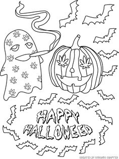 halloween coloring pages for adults and kids with pumpkins, ghost and spider web on it