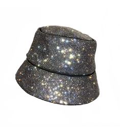 Rhinestone embellished hat. Trendy Rhinestone Hat, Trendy Bucket Hat For Party, Trendy Party Bucket Hat, Adjustable Summer Hats With Bling, Trendy Summer Hats With Rhinestones, Summer Party Hats Embellished, Summer Party Embellished Hats, Adjustable Bucket Hat With Curved Brim For Party, Summer Hats With Rhinestones And Short Brim