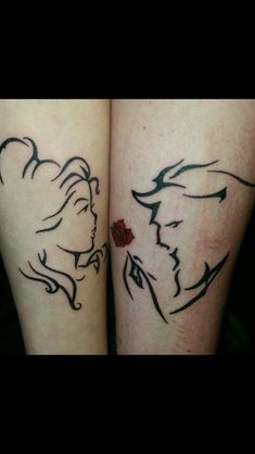 two deer tattoos on both legs