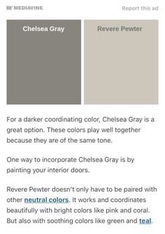 the color scheme for shelsea gray is shown in two different shades, and it looks