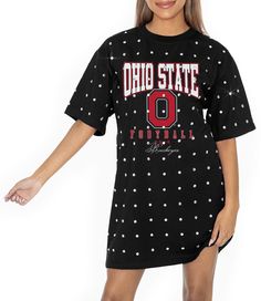 Design Short sleeve, crew-neck dress Loose fit Style and Team Spirit Screen-printed team graphics Additional Details Machine washable Officially licensed product Arkansas Football, Ohio Football, Georgia Football, Dress Loose Fit, Gameday Couture, Crewneck Dress, Ohio State Buckeyes, Georgia Bulldogs, Alabama Crimson