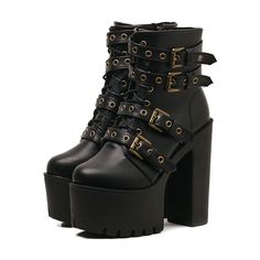 Goth Punk Buckle Strap Platform Ankle Boots - Vedlit Basic Boots, Super High Heels, Rounded Toe Boots, Platform Ankle Boots, Martin Boots, Black High Heels, Thick Heels, Mid Calf Boots, Womens Boots Ankle