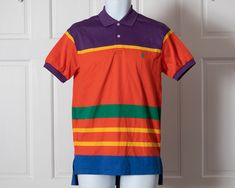 90s 00s never worn colorful men's polo shirt - POLO by Ralph Lauren - colorful and attention getting size - S vintage not worn (sales tags still attached) cotton Cotton Polo Shirt For Spring Streetwear, Cotton Polo Shirt For Streetwear In Spring, Fitted Multicolor Polo Shirt, Fitted Collared Multicolor T-shirt, Multicolor Fitted Collared T-shirt, Fitted Multicolor Collared T-shirt, Multicolor Cotton Polo Collar Top, Retro Multicolor Collared T-shirt, Summer Cotton Color Block Polo Shirt