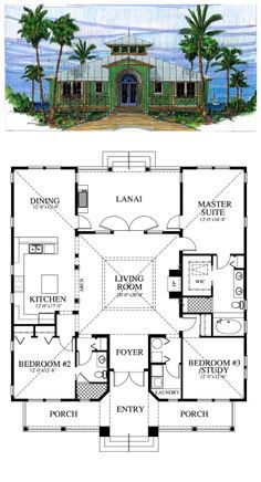 the floor plan for a small house with two master suites and an attached living area