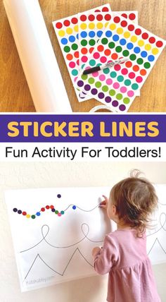 Are you looking for learning activities for your toddlers and preschoolers? You've got to try sticker lines! Turn your walls into a fine motor skill activity with just paper and dot stickers. This cheap activity provides hours of entertainment for kids while they secretly develop their motor skills.  I started making sticker lineups when my son was a toddler and just haven’t stopped. This activity is so simple to set up but the benefits for little kids are countless. Activity For Toddlers, Easy Toddler Activities, Fun Activities For Toddlers, Montessori Toddler Activities, Baby Play Activities, Baby Learning Activities