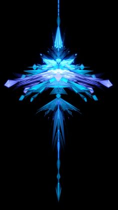 an abstract blue and purple snowflake on a black background