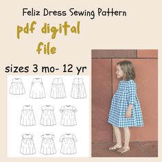 Feliz Dress Sewing Pattern Simple Toddler Dress Pattern, Free Childrens Sewing Patterns, Homestead Sewing Projects, Kids Clothes Sewing Patterns, Kids Clothing Patterns, Baby Clothes Sewing Patterns, Patchwork Dress Pattern, Toddler Dress Pattern, Kids Sewing Patterns