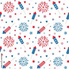 red, white and blue lollipops are on a white background with stars