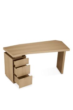 a wooden desk with three drawers on it