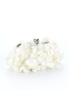 White Floral Clutch - Elegant Statement Handbag Elegant Flower-shaped Evening Bag, Elegant Spring Flower-shaped Bag, Flower-shaped Evening Clutch, Flower Shaped Evening Bag, Elegant Wedding Bags For Spring, Elegant White Spring Clutch, Elegant White Clutch For Spring, Elegant Spring Wedding Bags, Chic Flower-shaped Evening Bag