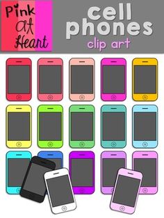 the cell phone clip art is colorful and fun